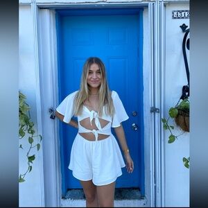Sabo Skirt white linen cut-out romper